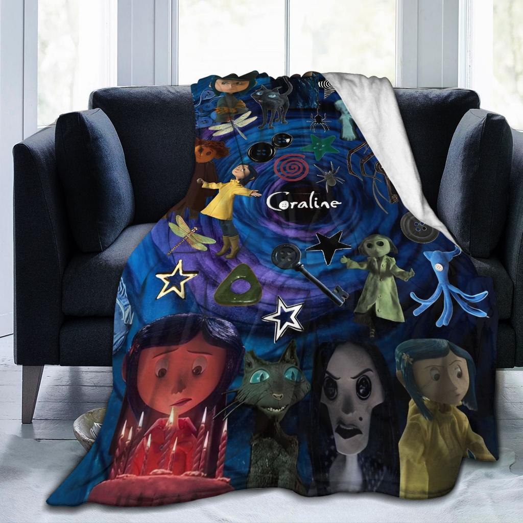 Coperte Horror di Halloween di Coraline in Pile Corallo Peluche Decorazione Traspiranti Super Morbide Coperte da Divano Biancheria da Letto Copriletto da Esterno