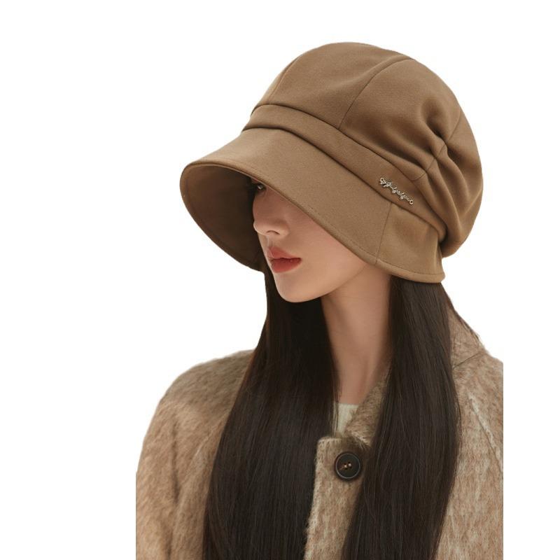 Korean Style New Style Octagonal Hat Fashionable High End Metal Label Pile Hat Autumn and Winter Thermal Basin Hat Trendy