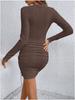 European & American Women's Autumn/Winter V-Neck Ribbed Bodycon Dress