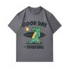 Men's 100% Cotton Crew Neck Short Sleeve T-Shirt, Funny Good Day For Surfing Cartoon Crocodile Printed Casual Lightweight Tee for Daily Summer Wear