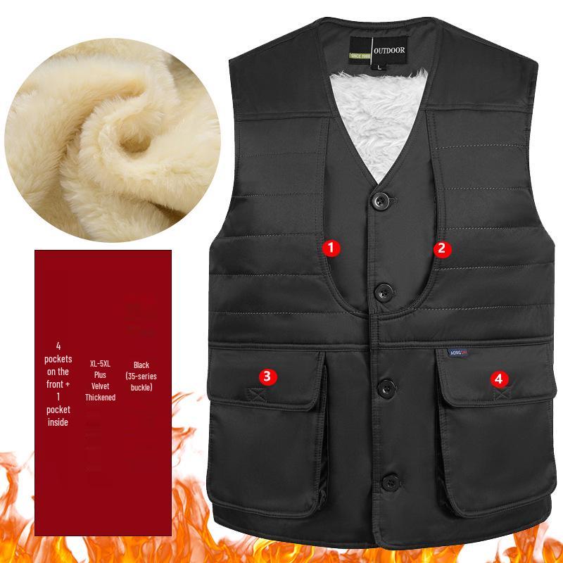 Herren Winter Plus Samt Warme Weste, Verdickt mit Großen Taschen, Übergröße für Mittleren Alters, Ältere und Übergewichtige Personen bis 8XL
