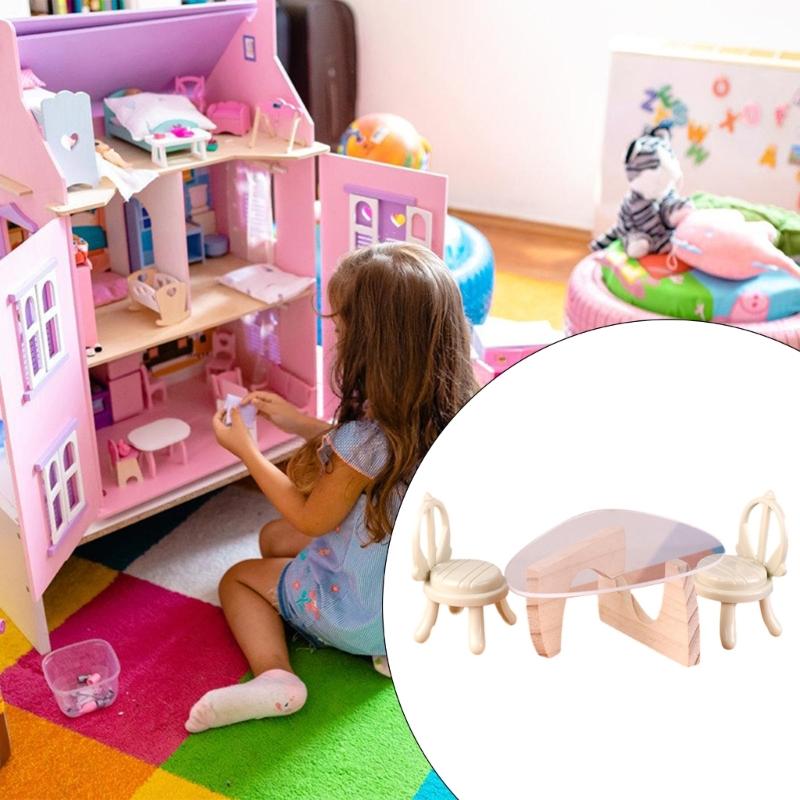 Miniatureature Acrylic Table And Chairs Set For Doll House Decoration Realistic Miniature Furniture Props Creative Handmade Photography Accessories