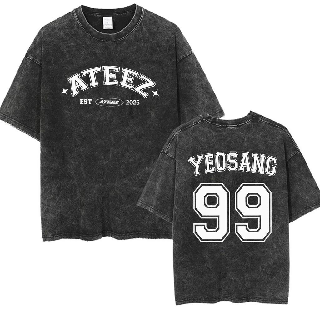 Vintage Washed Ateez Yunho Kpop Band Album 2026 TShirt Mens Women Hip Hop Loose Korean Fashion Short Sleeve T Shirt Streetwear