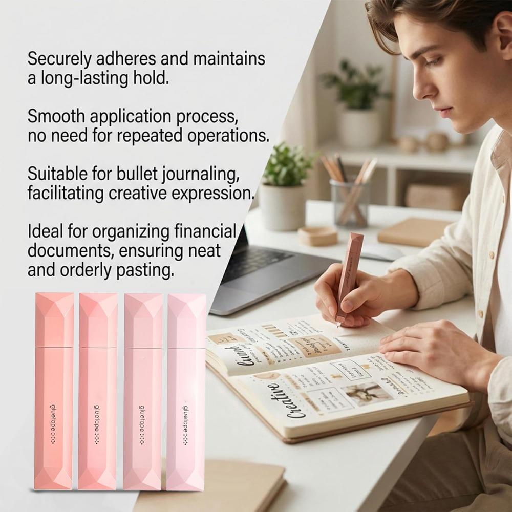 4pcs 6mm Width Double Sided Glue Pen Odorless Glue Tape Roller Repositionable Glue Stick Crafts