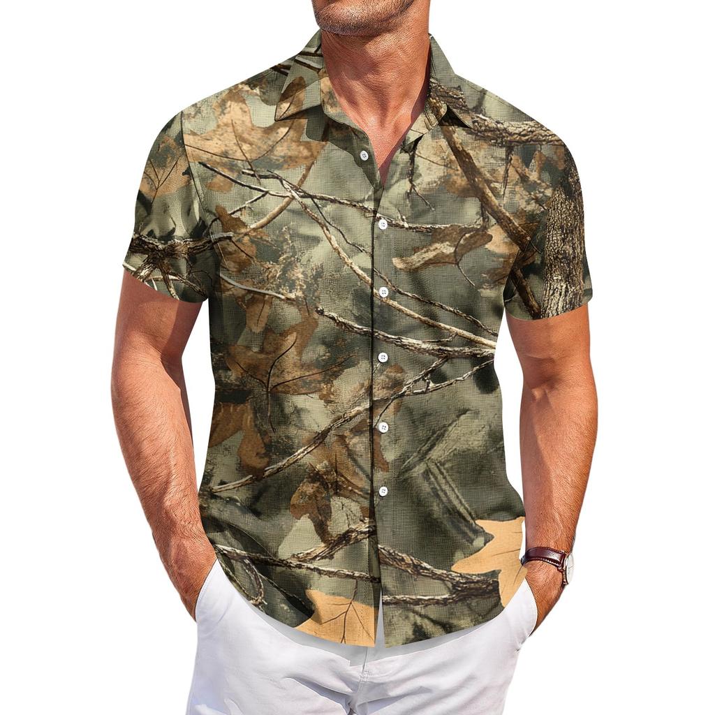 Men's Casual Short Sleeve Shirt Button Down Lightweight Breathable Fabric Camouflage Print Summer Beach Shirt