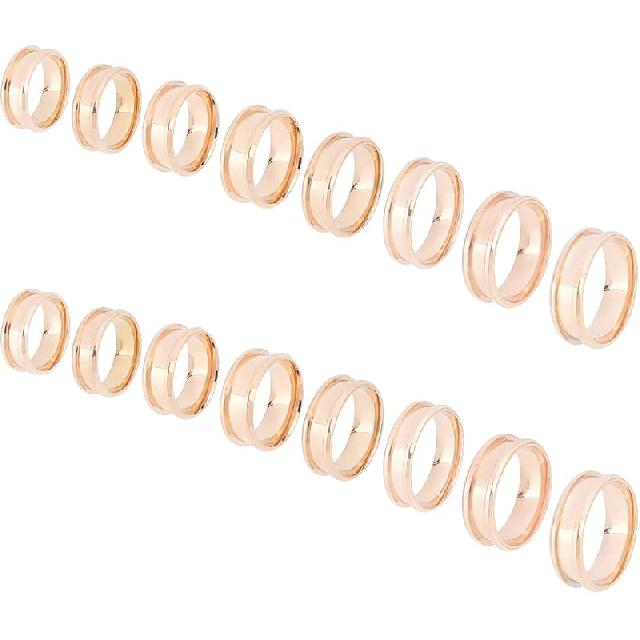 UNICRAFTALE 16pcs Stainless Steel Black Finger Ring - 8 Sizes Blank Core for Inlay Round Grooved Empty Blanks With Velvet Pouches for Jewelry Making