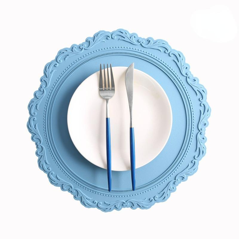 Silicone Placemat Round Flower Coffee Dinner Table Mat 34CM Embossed Coaster Heat Resistant Kitchen Tableware Dining Mat