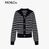 MO&Co. Women's Short Lapel Striped Knit Cardigan