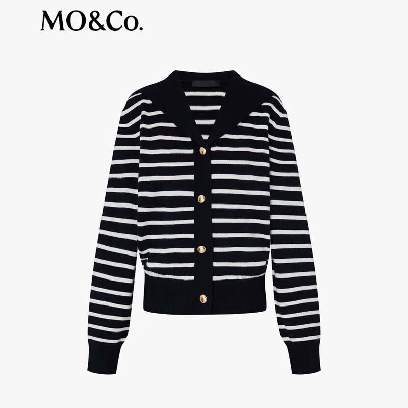 MO&Co. Women's Short Lapel Striped Knit Cardigan