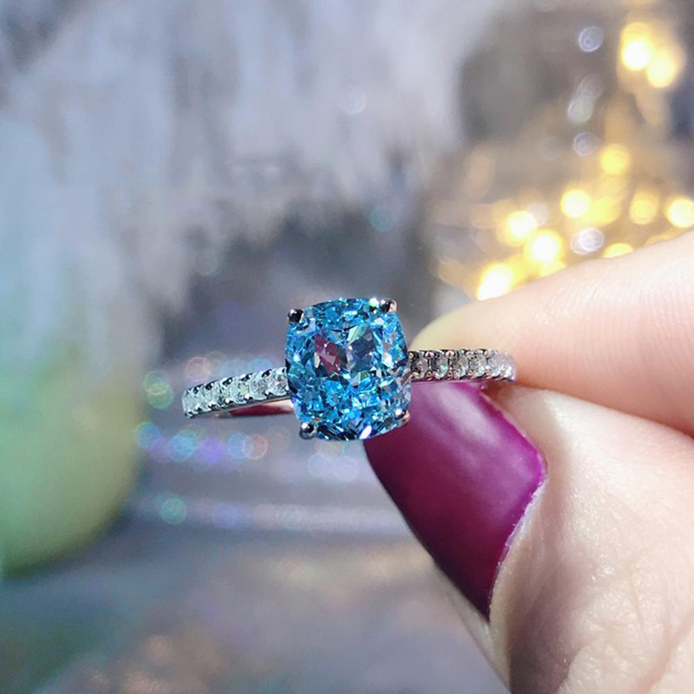 Ny Enkel Elegant Blå Cubic Zirconia Ring for Kvinner Luksus Brud Bryllupsseremoni Festringer Jubileumsgave Nye Smykker