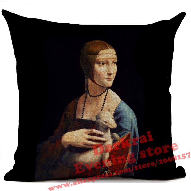 Mona Lisa Smile Art Cushion Cover Renaissance Oil Painting Style Decor Living Room Sofa Throw Pillows Home Decoration Pillowcase