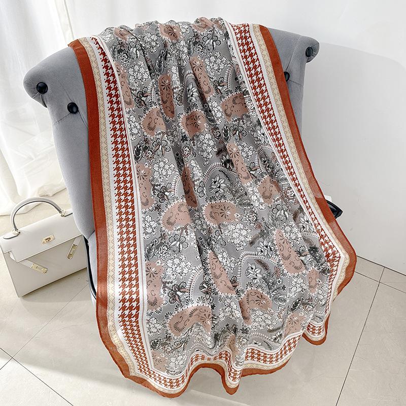Women's retro cashew flower scarf personalized spring and autumn fashion thousand bird grid printing thin scarf tide