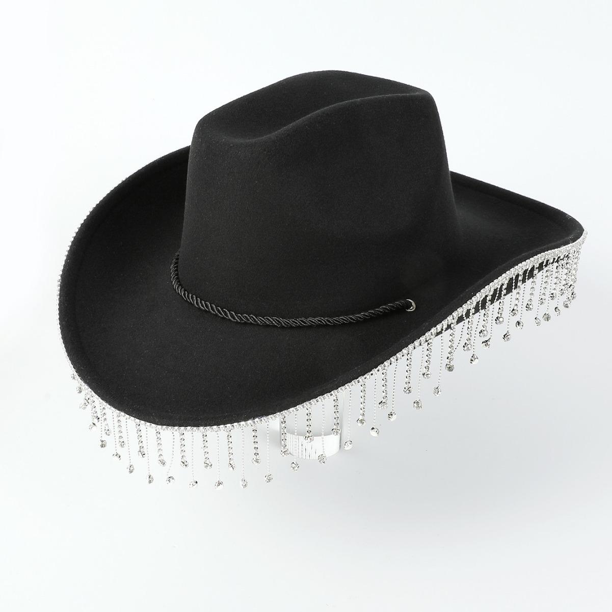 

New holiday performance western cowboy hat, masquerade party prop, performance hat, bridal hat, top hat, jazz hat M（56-58cm） чорний