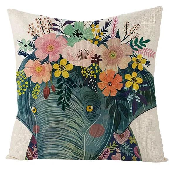 

Cute Animal Linen Pillow Case Kawaii Flower Pillowcase 45x45 Cm Double Bed Cushions Cover Home Decoration Modern Room Aesthetics 16x16Inch