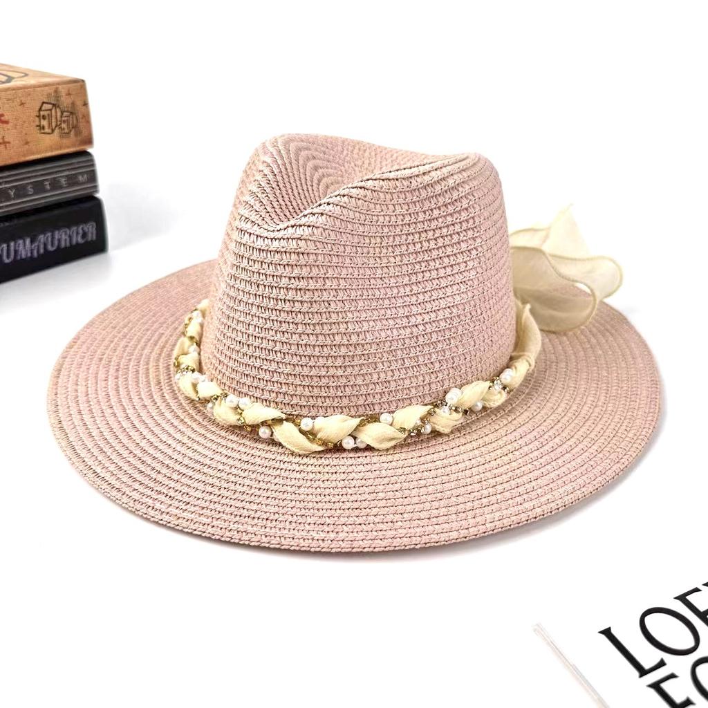 Spring And Summer New Sunshade Straw Hat Women'S European And American Style Fashion Streamer Top Hat Outdoor Sunscreen Versatile Hat
