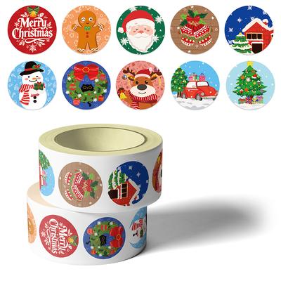 500 Pcs Christmas Stickers Roll 1 Inch Self Adhesive Envelope & Round Stickers Round Xmas Label Tag Seal Sticker for Christmas