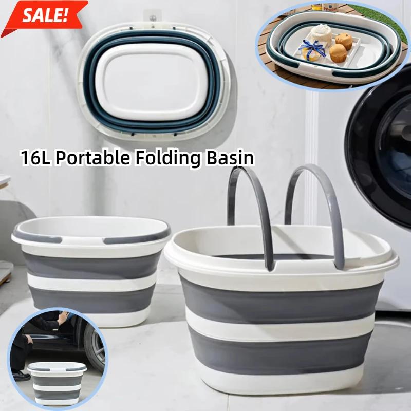 16L Car Wash Bucket Portable Folding Basin Household Clean Bucket Bathroom Storage Basket Camping Gardening Fishing Supplies