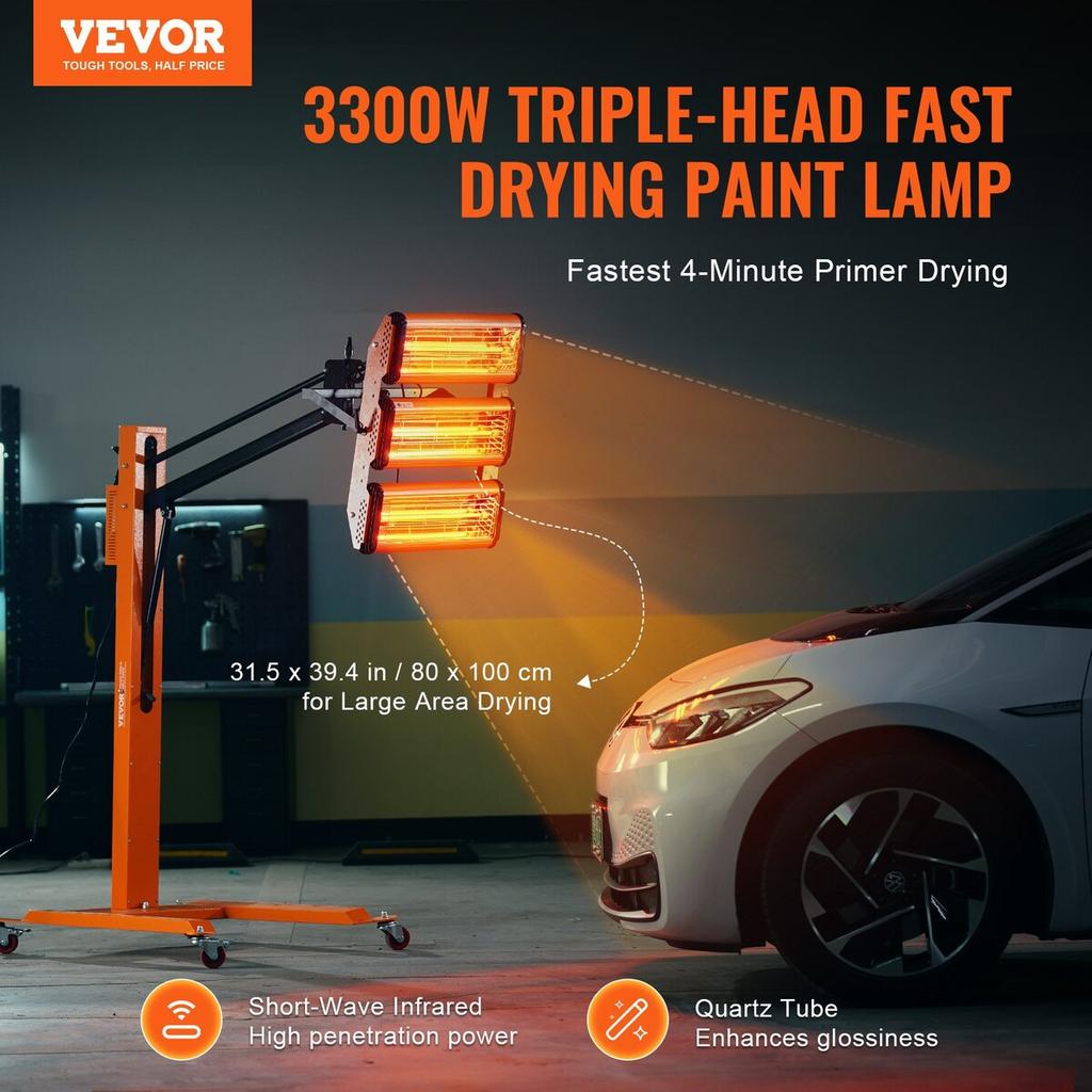 3300W High Power Infrared Paint Curing Lamp for Auto Drying Heating 1 Pack
