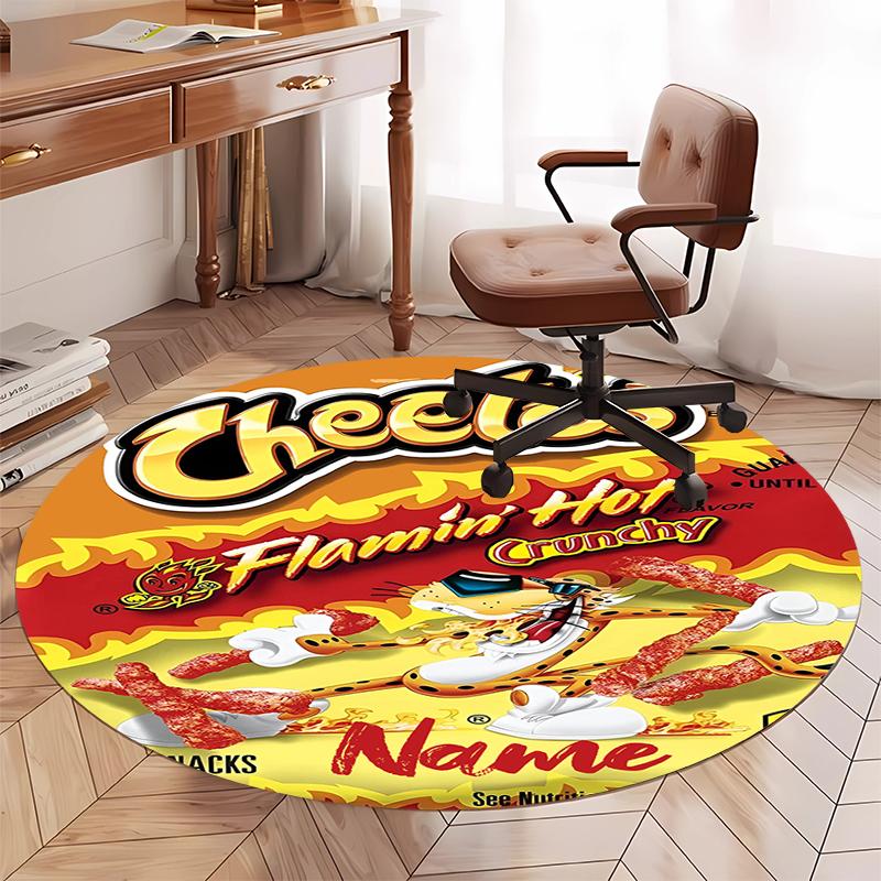 Custom Name Cheetos Printed Round Rug Carpet Chair Rug Area Rug Entryway Doormats,for Office Chair Living Room Bedroom Kitchen Room.