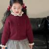 Girls Autumn Winter Thickened Fleece Knit Sweater Korean Ruffle Hem Warm Top
