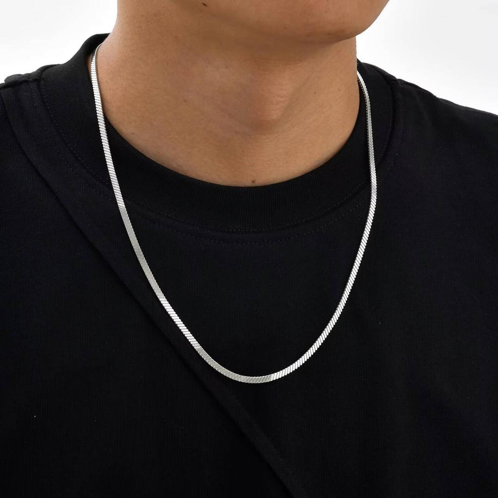 Vnox Width 3mm Flat Snake Silver Color Necklace for Men, Stainless Steel Vintage Blade Chain Collar, Hiphop Casual Jewelry Gifts