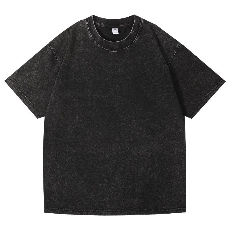 

Мужская винтажная футболка из стираного хлопка оверсайз - Тяжелая, с коротким рукавом, свободного кроя со спущенным плечом, в уличном стиле, 220 г XXL чёрный