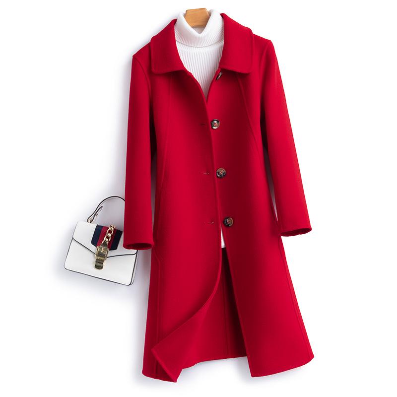 Women's Slim Long Wool Coat with Peter Pan Collar