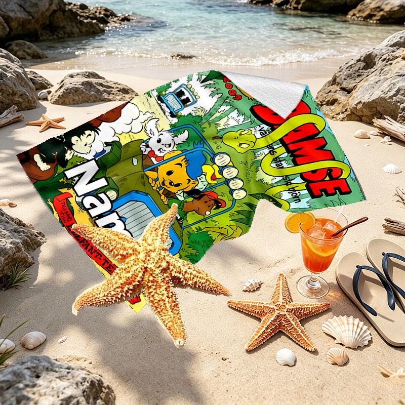 Custom Name Personalized Bamse Print Beach Towel, for Trip Camping Beach Party Home Decor, Birthday Gift for Family & Friends