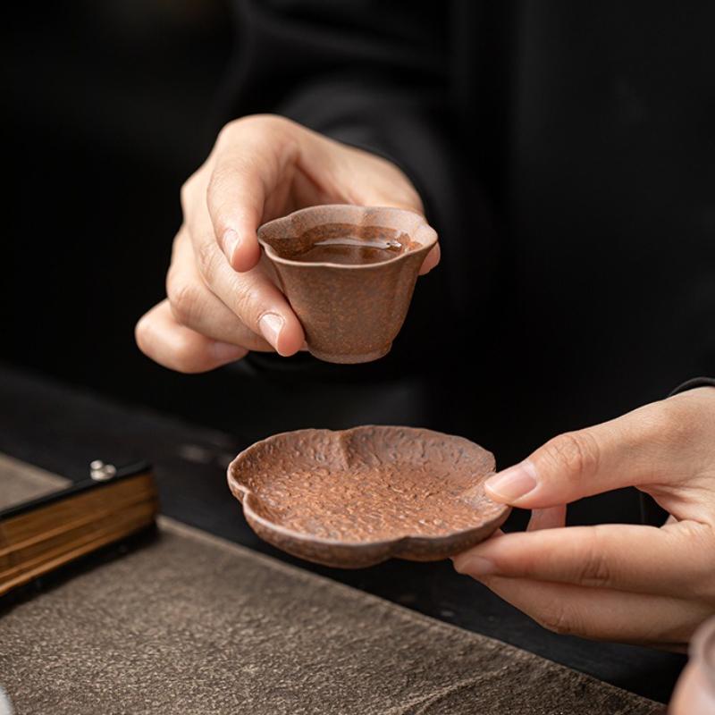 Petal Coarse Pottery Coaster Tea Holder Chinese Teacup Holder Household Tea Mat Small Saucer Tea Ceremony Accessories