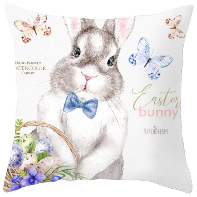 Easter Peach Leather Velvet Pillowcase Spring Painted Rabbit Flowers Digital Printed Home Fabric Pillowcase
