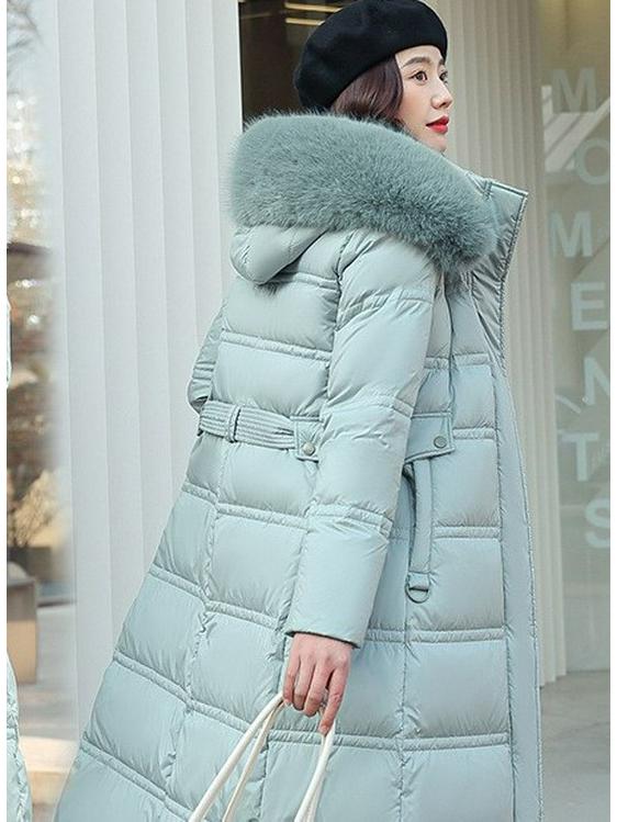 Palton lung de iarnă pentru femei, stil coreean, din bumbac, cu guler de blană - Gros, larg și lung până peste genunchi