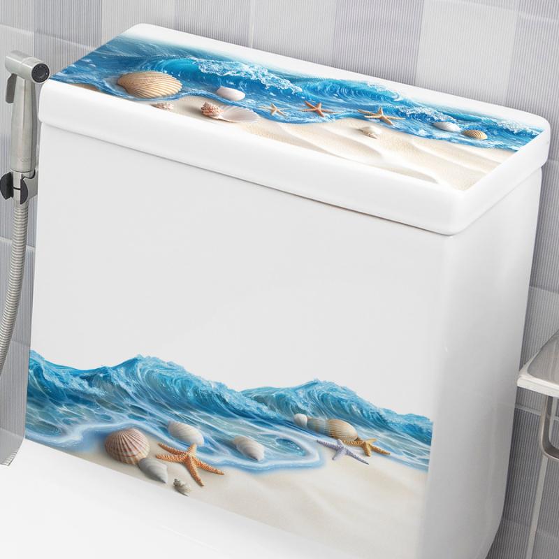 Ocean Wave Toilet Sticker Bathroom Realistic Beach Floor Decal Waterproof Anti-Slip Removable Bathtub Seashore Decoration