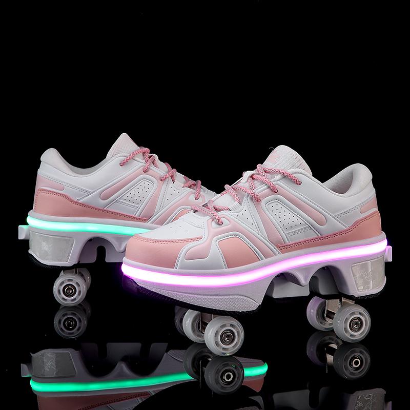 Kids Skates Stage personalized Sport Roller Skate Shoes Unisex Four-Wheel Roller Skate Shoes Casual Deformation Parkour Sneakers