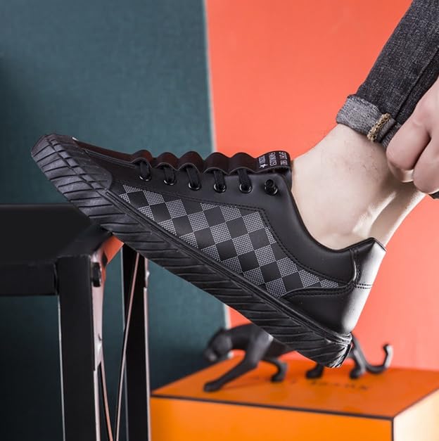 FleurUneffe S81 White Block Check Cool Hip Dance Size Men's Sneakers, Low-Top Pattern, Stylish, Popular, Fall/Winter Shoes, Streetwear, Hop, (S81 cm)