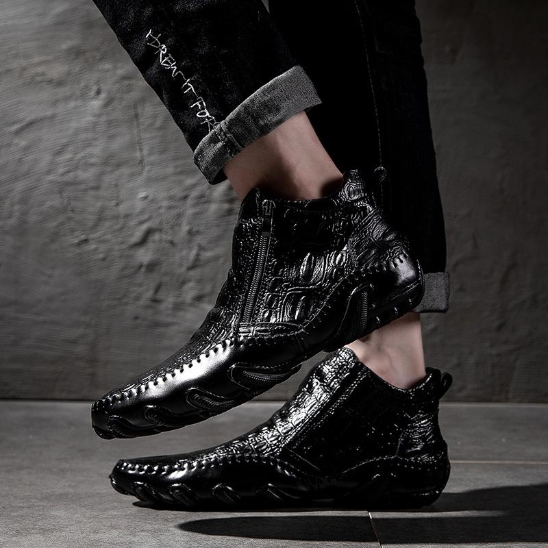 Large Size Medium Help Personalized Crocodile Pattern Beanie Shoes Men's Soft Leather Single Shoes Trendy Leather Shoes Velvet Casual Shoes