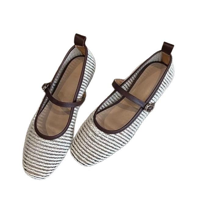 Soft Leather Version~ French Cool Single Shoes Women's 2025 Summer Woven Retro Light Mouth Ballet Shoes Breathable Mary Jane Shoes