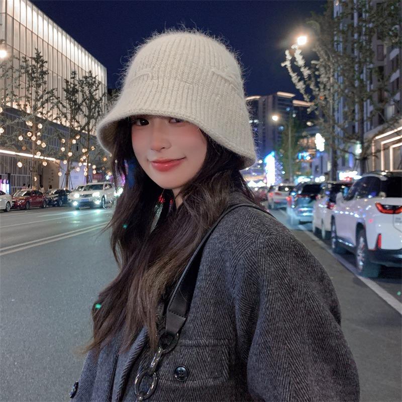 Rabbit Plush Bucket Hat Women's New Autumn and Winter Fashion Versatile Face Small Versatile Big Head Circumference Basin Hat