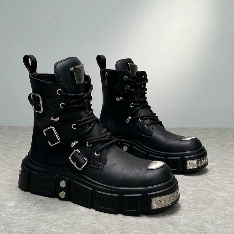 

Platform Men s 2025 Spring New High-top Dad Shoes Trendy Inner Heightening Locomotive Sneakers Chelsea Boots 39