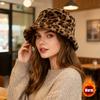 Hat Woman Winter Show Face Little Leopard Print Fisherman Hat Woman Versatile Warm Pot Hat Ins Plush Bucket Hat