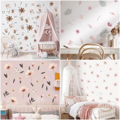 INS Boho Flowers Wall Stickers DIY Watercolor Wall Art Removable PVC Murals Home Decoration