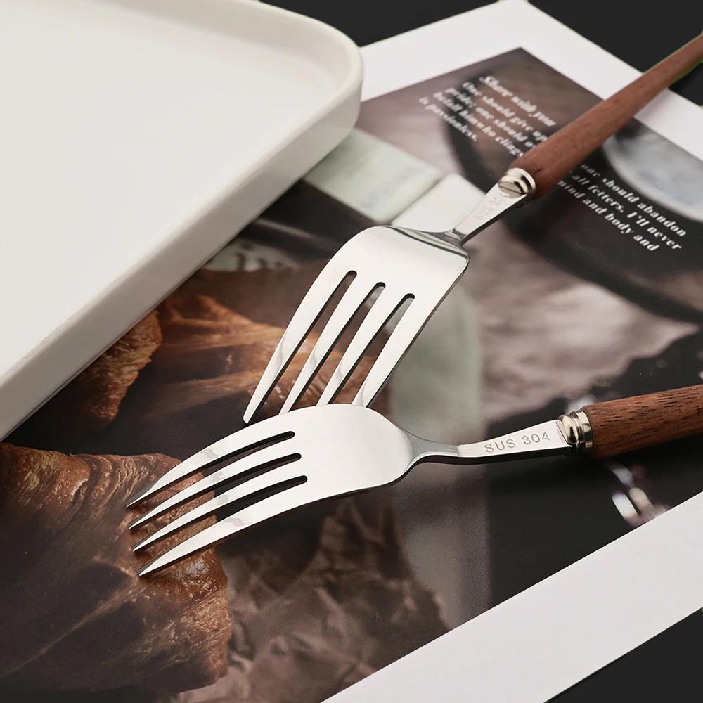 4/20Pcs Imitation Wooden Handle Cutlery Set Brown Silver Dinnerware Set Knife Fork Spoons Tableware Stainless Steel Flatware