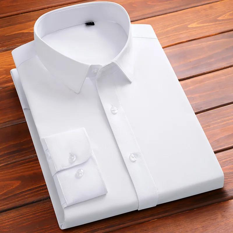 Men Social Shirt Bamboo Fiber Long Sleeve Anti-wrinkle Non-ironing Slim Fashion Casual Business Office White Blue Shirt