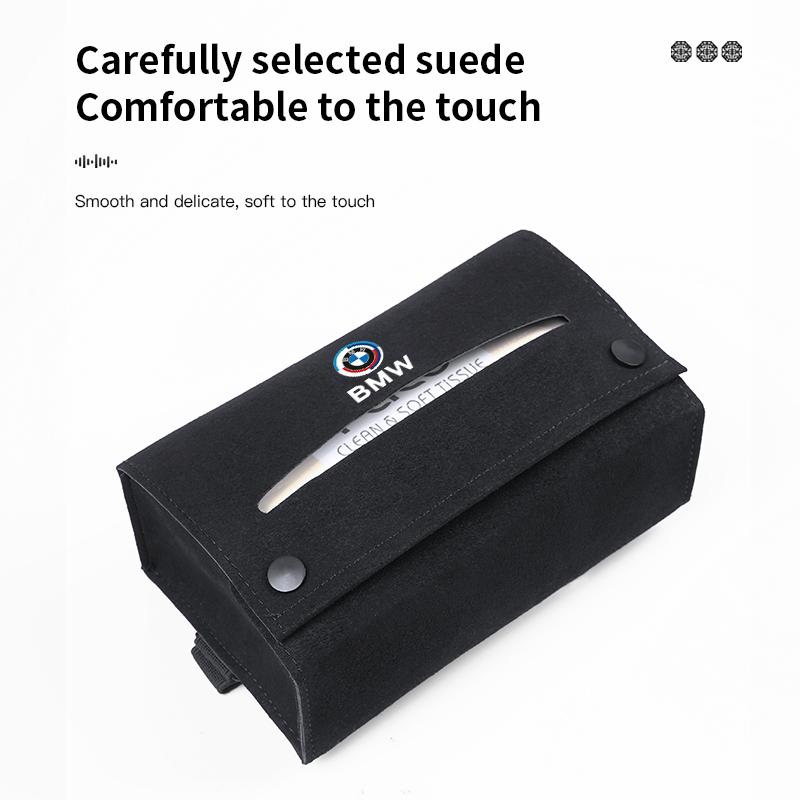 LLIT4 Car Tissue Box Suede Tissue Storage Bag For BMW M E60 F40 E90 F20 E46 G26 E39 E36 Car Interior Accessories Kleenex Case keychain
