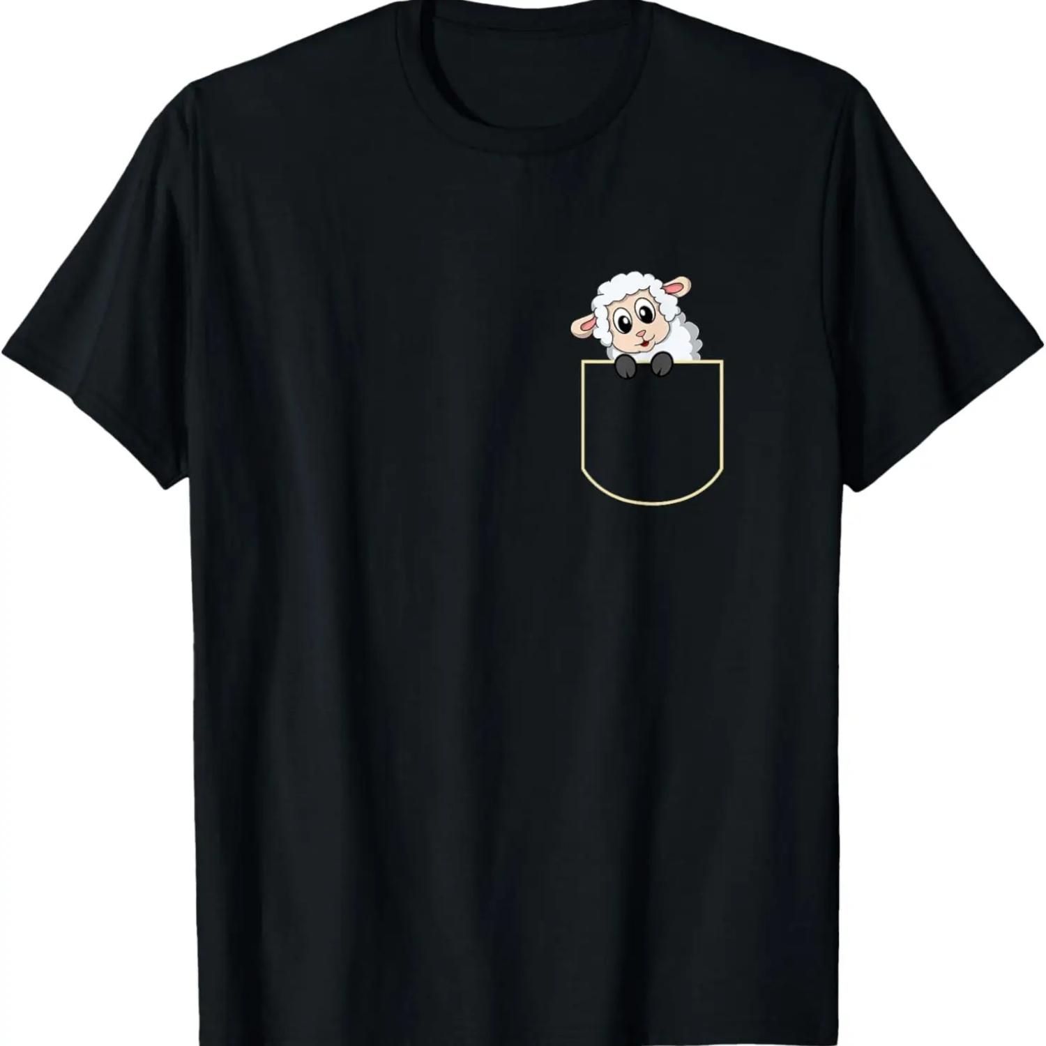 

Funny Sheep In The Chest Pocket Gift Lamb Pocket T-Shirt XXXXXL чорний