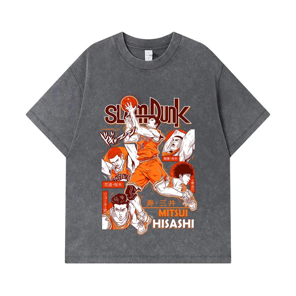 275 GSM Washed T-shirts 100% Cotton Slam Dunk V4 Mitsui Print Unisex Heavy Cotton T Shirt