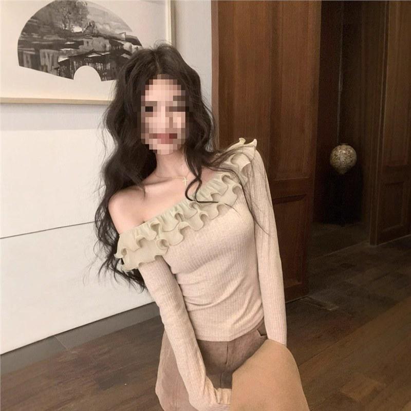

Elegant Asymmetrical Ruffle Off-Shoulder Long Sleeve Women s Top Extra Large