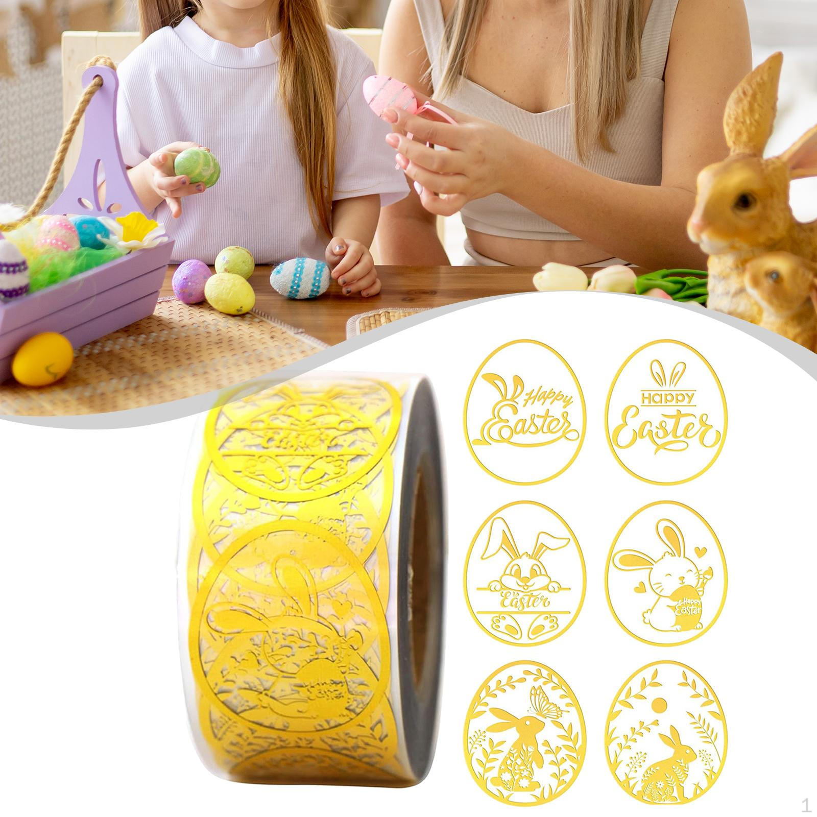 

500 Pieces Easter Stickers Clear Gold Foil Design Self Sticky Bunny Gift Tags for 2.5cmx3.8cm
