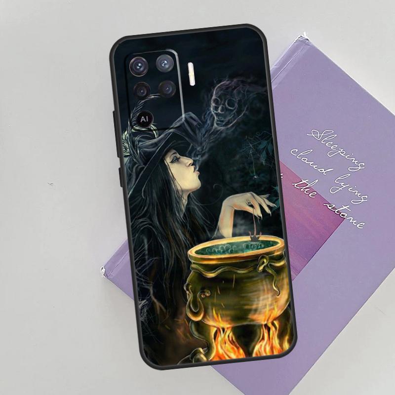 Halloween Witch Cat Phone Case For Oppo A96 A76 A16 A74 A53 A54 A94 A15 A17 A52 A72 A57S A58 A78 A98 A79 Cover