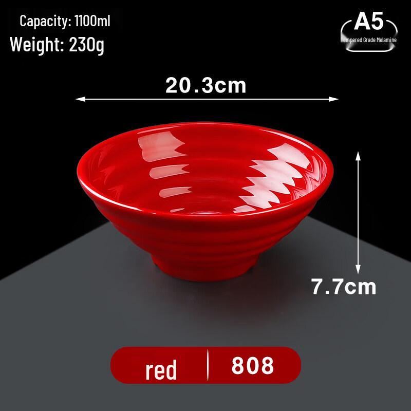 A5 Melamine 8-inch Red Ramen Soup Bowl - Pack of 10