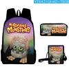 Classic Popular my singing monsters 3D Print 3pcs/Set School Bags Laptop Daypack Backpack Inclined shoulder bag Pencil Case